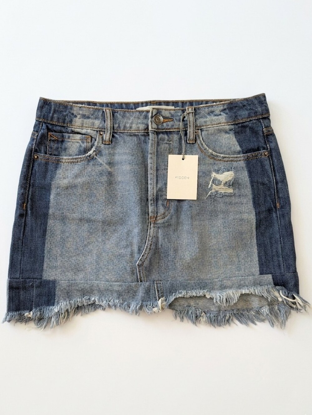 Hidden Jeans Peyton Colorblock Frayed Hem Denim Mini Skirt Size Medium